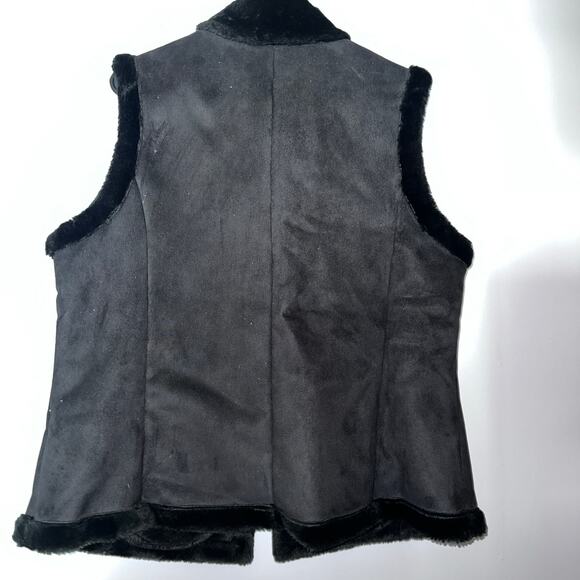 Coldwater Creek Faux Suede Faux Fur Vest L Gray Toggle Closure Winter Boho - Picture 2 of 12